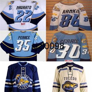 Sj98 Toledo Walleye 22 Naurato 86 Evan Rankin 30 Pearce 35 Pearce Mens Womens Youth 100% Embroidery Custom any name or number Hockey Jerseys