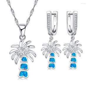 Necklace Earrings Set 2023 Trendy Jewelry Coconut Tree For Women Accessories Fashion Imitation Fire Opal Zircon With