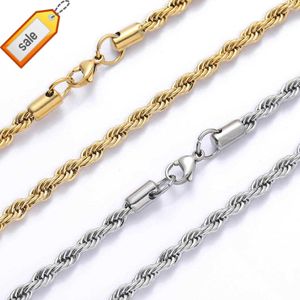 18k Gold Plated Singapore Rope Chain 2mm 3mm 4mm 5mm Rostfritt stål Silver Twist Link Chain Halsband för män Kvinnsmycken
