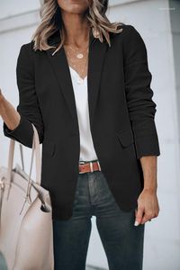 Ternos femininos lisos pretos soltos femininos manga bufante blazer casual escritório aberto frente jaquetas longas com bolsos terno de trabalho