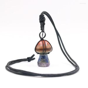 Colares com pingente de cura natural cristal tecelagem à mão escultura de cogumelo esculpida para equilíbrio de chakra joia reiki