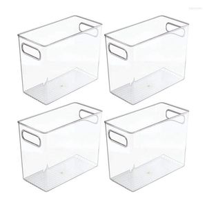 Storage Bottles 4 Pack Tall Plastic Kitchen Pantry Cabinet Refrigerator Or Freezer Food Bin With Handles - Organizer For Fruit