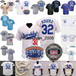 MI208 Sandy Koufax Jersey 1958 크림 화이트와 1st WS Patch 1955 1963 1981 Hemp-Grey Black Fashion Blue 팬 플레이어 Brooklyn Grey Size S-3XL