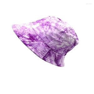 Berretti Ragazze Summer Purple Tie Dyed Cappello da pescatore reversibile Tinta unita Fodera nera Cappelli da pescatore Tintura di cotone da donna