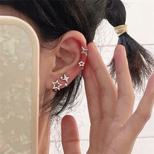 Trend Statement Silver Color Plated Hollow Star Hoop Earring For Women Fashion Vintage Accessories Aesthetic Jewelry Gift