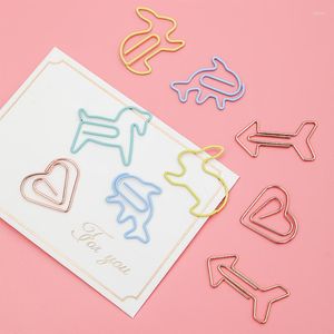 AngelHere Store 12 pçs/lote Kawaii Paper Metal Hollow Clip Coloful Geometric Lovely Animal Cartoon For School Office