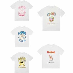 Rätt version av leende ansikte Rabbit Cartoon Print Letter Korean version Leisure Female Par Short Sleeve T-shirt stjärna samma stil