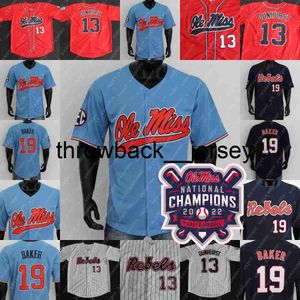 THR 2022 Mistrzowie Ole Miss Rebels Baseball Jersey TJ McCants Jacob Gonzalez Peyton Chatagnier Tim Elko Kevin Graham Judd Utermark Hayden Dunhurst Cael Baker Lance Lance L.