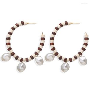 Hoop Earrings Bohemian Pearl Wooden Beads For Women Fashion Handmade Beaded Geometric Big Hoops Statement Jewelry