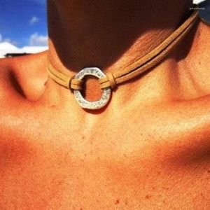 Choker 2023 Vintage Ring Leder Seil Halskette Für Frauen Männer Einfache Modische Handgewebte Personalisierte Kragen Kette