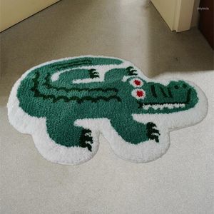 Carpets Top Quality Cartoon Green Crocodile Mat Tufted Soft Fluffy Rug Anti Slip Bedside Carpet Bathroom Floor Mats Kids Bedroom Doormat