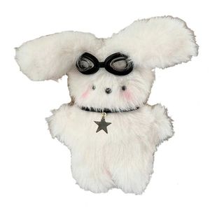 Plush Keychains 8cm Rabbit Pendant Soft Lovely White Bunny Wear Glasögon Plushies Ornament Keychain Car Ryggsäck Dekor Fylld docka Toy 230603