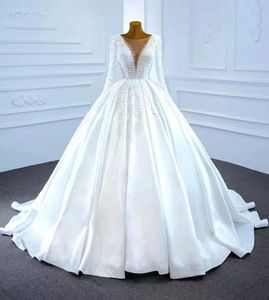 Bescheidene Langarm-Ballkleid-Hochzeitskleider, Brautkleider, durchsichtig, mit Juwelenausschnitt, Spitze, applizierte Pailletten, Übergröße, Robe De Mariee, maßgeschneiderte, schnürende Brautparty-Kleider