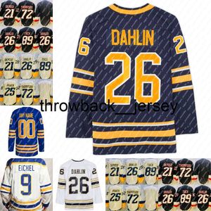 Thr Rasmus Dahlin Jersey Kyle Okposo Owen Power Tage Thompson Alex Tuch Jeff Skinner Dylan Cozens Victor Olofsson Hockey Jerseys White Royal Black Stitched