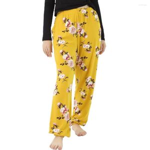 Fdfklak Indumenti da notte da donna Elevata elasticità Pantaloni larghi da donna Pantaloni da salotto Stampa floreale Casual 100KG Abbigliamento da casa Per pantaloni da notte Autunno