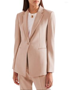 Women's Two Piece Pants Beige Women Suit Office Work 2 Pieces Regular Style Notch Lapel One Button Lady Set Suits Blazer With
