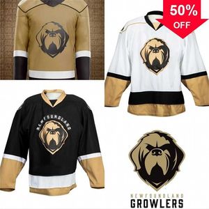 Mag Mit ECHL Newfoundland Growlers New Third Jersey Personalizado Masculino Feminino Juvenil Casa Fora Hockey Jersey Dourado Branco Preto