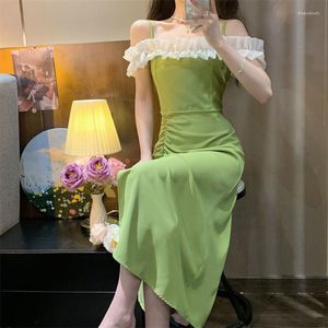 Casual Dresses 2023 Vintage Sleeveless Lace Ruffled Dress Women's Sexy Bodycon Y2k Clothes For Girl Party Birthday Elegant Korean