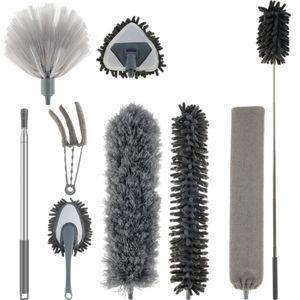 9Pcs Telescoping Bendable Microfiber Duster Brush Set with Extendable Pole and Washable Chenille Dusters