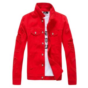 QNPQYX New Hip Hop Mens Denim Jacket Broken Ripped Jean Jacket Men Urban Clothes