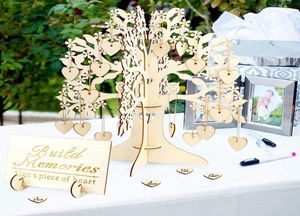 Rustik bröllop gästbokuppsättning gästbesök signatur träd gästbok trähjärtor ornament diy släktträd bröllop borddekor y29968076