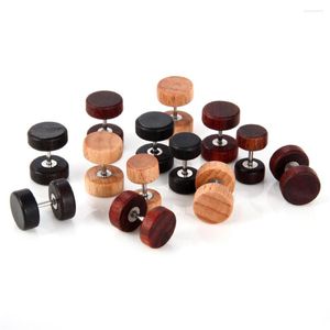 Stud Earrings Black Wooden Dumbbell Earring For Men Women Punk Small Round Fashion Jewelry Accessories Brinco Masculino