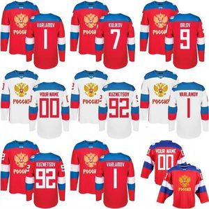 C2604 A3740 2016 Drużyna Pucharu Świata Rosja Męskie koszulki hokejowe 9 Orlov 7 Kulikov 1 Varlamov 92 Kuznetson WCH 100% zszyty koszulka