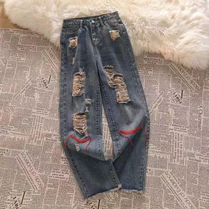 Jeans Masculino Foufurieux Cintura Alta Buraco Rasgado Masculino Feminino Perna Larga Feminino Calças Streetwear Denim Vintage Grunge Y2k