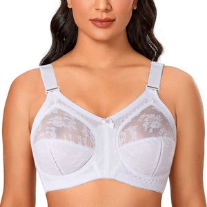 Bras White Big Minimizer Bras Plus Size Lace Bra For Women Unlined Full Coverage Ultra Thin Wireless Adjusted-straps D E F G H I 230603