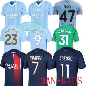 HAALAND soccer jersey 23 24 DE BRUYNE MANS CITIES GREALISH FA CUP FINAL HOME 2023 football shirt uniforms men kids ASENSIO 11 sets psgs MBAPPE 7 Special MANCHESTERS