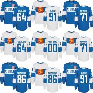 C2604 Mitness 2016 VM i Hockey Finland Team Jersey 71 Leo Komarov 86 Teuvo Teravainen 91 Aleksander Barkov 64 Mikael Granlund Custom Hockey Jersey