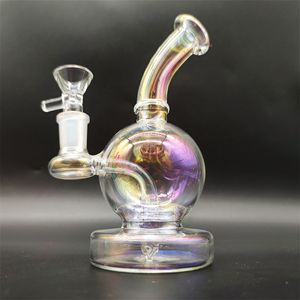 6 Inch Heady Bong Premium Rainbow Tinted Metallic Round Shape Hookah Water Pipe Glass Bongs With 14mm Bowl Perc US Warehouse