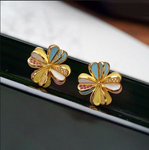 Klassischer Damen-Ohrring mit Perlmutt-Muschelblume, Vintage-Stil, personalisierbar, goldfarben, französischer Hofstil, Ohrstecker E01