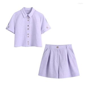 Conjunto de shorts de treino feminino verão 2023 moda de 2 peças moda simples fino para férias chique elegante roxo ternos juvenis de rua