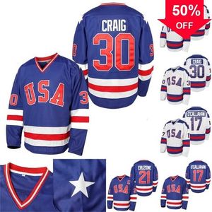 Mag Mit Mens 1980 USA Miracle On Ice Hockey Jersey #17 Jack O'Callahan #21 Mike Eruzione #30 Jim Craig Hockey Jerseys S-XXXL In Stock Blue White