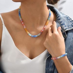 Correntes Boho Moda Multicolor Resina Acrílica Contas Feitas à Mão Colares Para Mulheres Geométricas Na moda Cordas de Mão Encanto Joias de Praia Presente