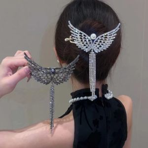 Vintage Yeni Rhinestone Angel Wings Tassel Saç Klip Ponytail Örgü Bir Klip Klip Klipli Kadın Zarif Headdress Saç Aksesuarları