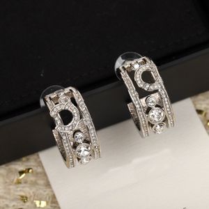2023 Luxury quality Charm half round shape drop earring with diamond in silver plated have box stamp Hollow style PS7048B