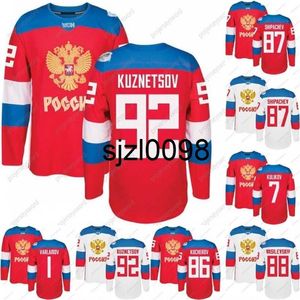 SJ98 2016 Dünya Kupası Takımı Rusya Hokey Jersey WCH 86 Kucherov 87 Shipachev 9 Orlov 7 Kulikov 1 Varlamov 92 Kuznetson 77 Telegin Buz Hokeyi Jersey