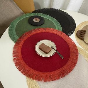Table Mats Practical Bowl Mat Tassels Trim Anti-scratch Stitching Universal Dining Insulated