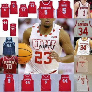 WSK Custom Wisconsin Badgers Basketball Jersey NCAA College Nate Reuvers Brad Davison Tyler Wahl Ben Carlson Davis Lorne Bowman II Crow King King