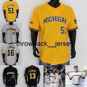 Camisa de beisebol Thr Michigan Willie Weiss 45 Logan Pollack 6 Danny Zimmerman 3 Ted Burton 18 Rogers 7 Jake Marti 5 Christan Bullock 47 Jacob Denner 29 Blake Beers