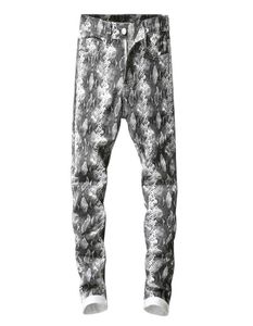 ファッションジーンズカジュアルズボンヒップホップスウェットパンツSokotoo Men039s Snake Skin Printed Grey Jeans Slim Fitストレッチペンシルパンツ4296477