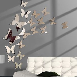 Wall Stickers 12pcs Mirror Sticker Decal Butterflies 3D Art Party Wedding Home Decors Butterfly fridge On Sale 230603