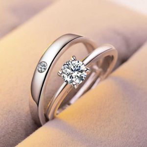 Solitaire Ring 1 Set Sell adjustable lovers Simple Zircon Engagement Rings for Women silver Color Wedding Rings Austrian Crystals Jewelry Z0603