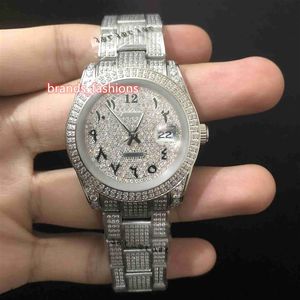 Nya mäns Ice Diamond -armbandsur Arabisk digital skala titta på silver rostfritt stål fodral diamantband automatisk mekanisk WA255Q