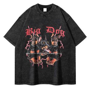 Gewaschenes altes Kurzarm-T-Shirt Dubin Hell Dog, trendiges Top für Männer und Frauen