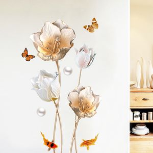 Wall Stickers Large Tulips wall Flowers Butterfly Wallpaper Living Room Bedroom Decoration 3d Sticker Decals 230603