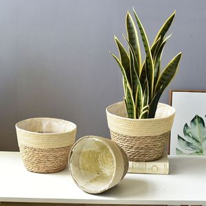 Vases Plant Pots Seagrass Basket Planter Handmade Woven Storage Indoor Decorative for Wicker Rattan Laundry Flower For Home Garden 230603