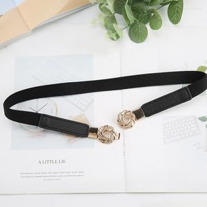 Belts Black Thin Elastic Belt Rhinestone Metal Buckle Waist For Women Lady Skinny Waistband